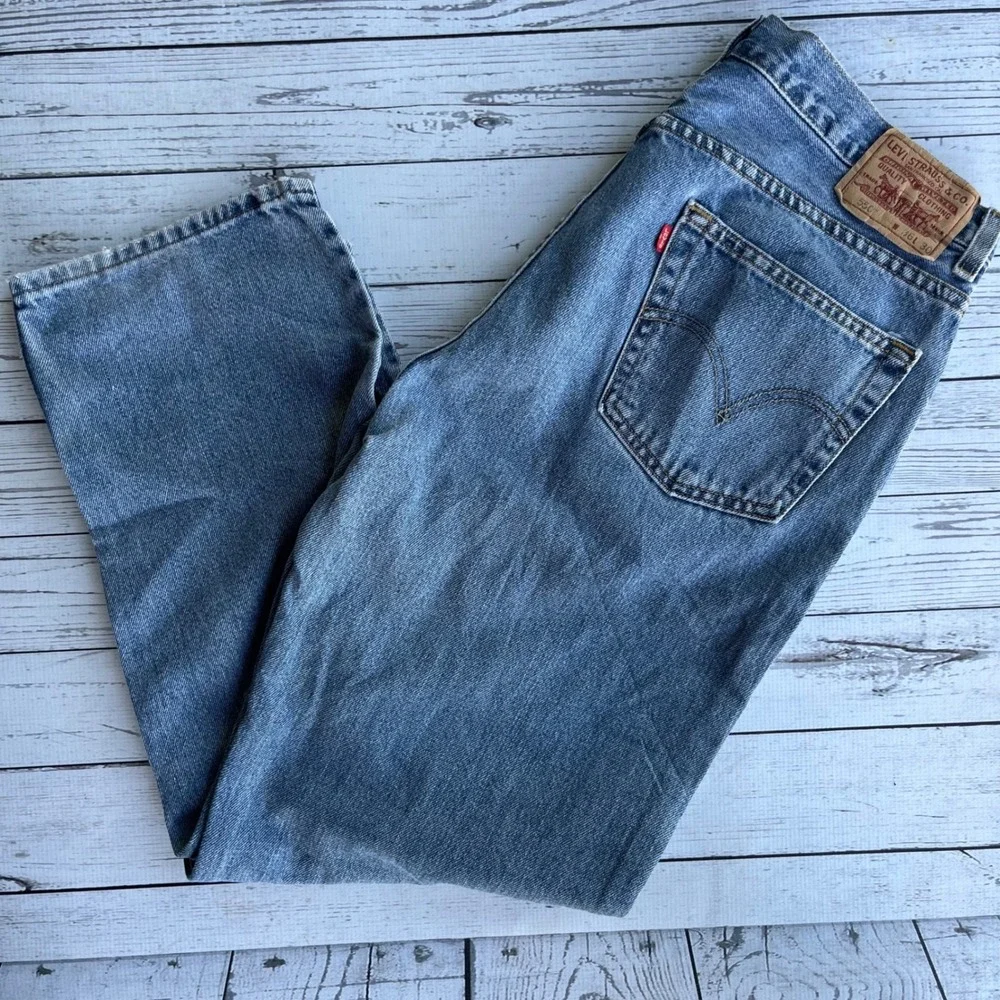Vintage Levis 550 Mens Y2K 90s Relaxed Fit Medium‎ Wash Blue tapered Jeans 36x30